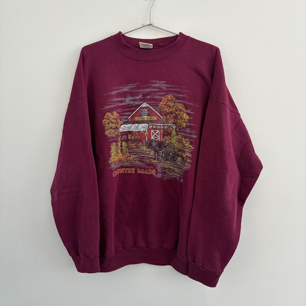 Vintage Cotton Grove Country Roads Graphic Sweatshirt 2XL Maroon